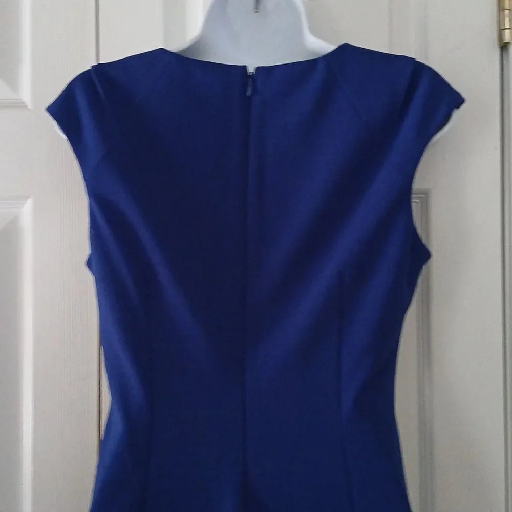 Calvin Klein Royal Blue Cap-Sleeve Side-Ruche Sheath Dress Sz 6 NWOT